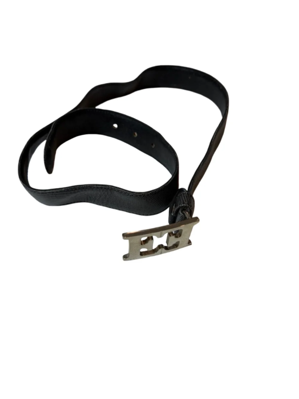 Escada Italy Logo Buckle Black Textured Leather Belt Size 40 Flawed